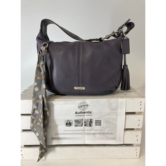 Coach Handbags - COACH F23960 PURPLE -GRAY PEBBLED LEATHER HOBO BAG